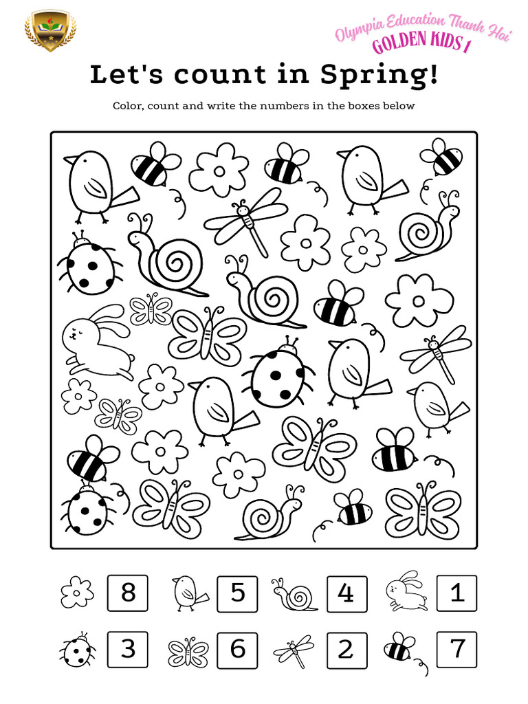Let's Count in Spring (N.1-8) Worksheet - GK1 | PDF