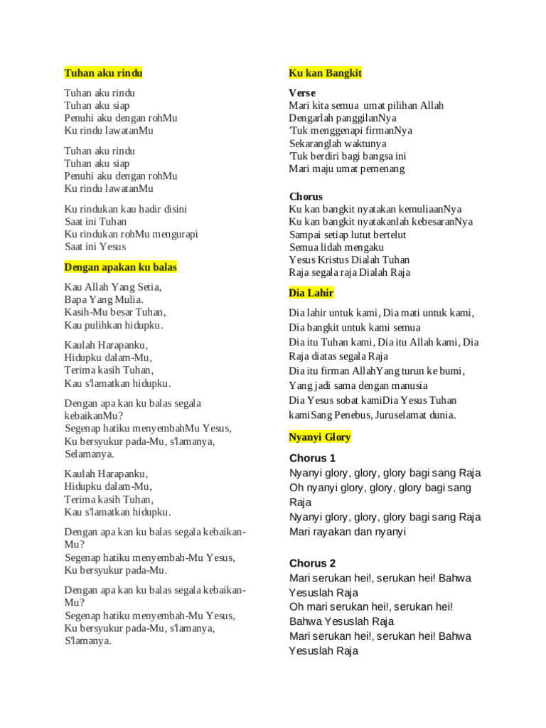 Lirik Lagu Rohani "Tuhan Aku Rindu" | PDF