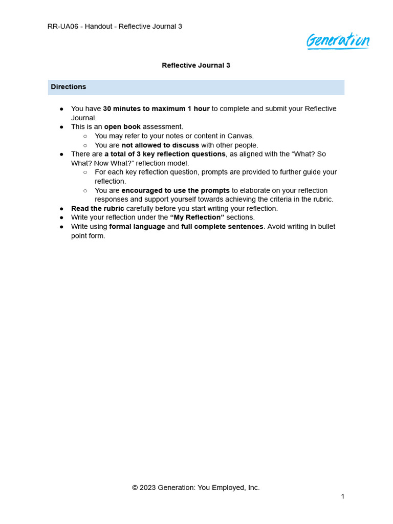 RR-UA06 - Handout - Reflective Journal 3 - Sync - VF | PDF | Automation ...