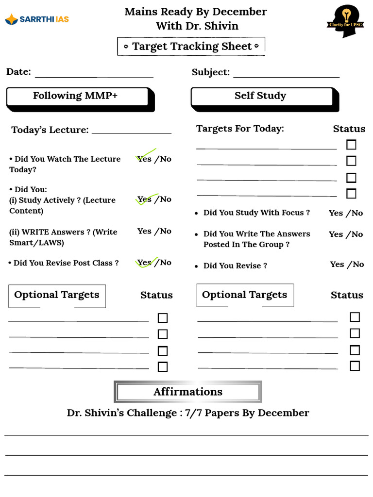 Target Tracking Sheet Mains Ready by December Ethics Class 1 | PDF