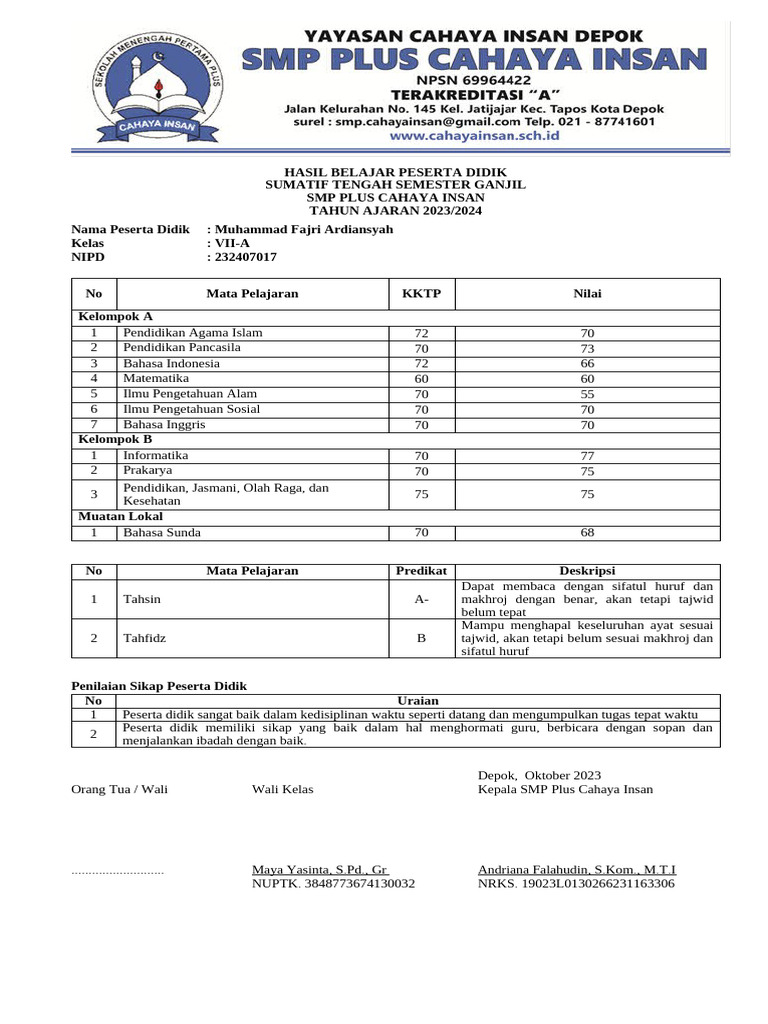 Hasil Belajar STS Ganjil Form | PDF