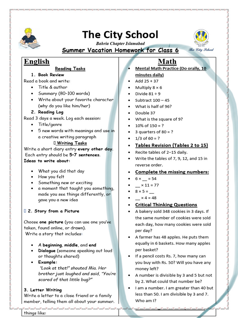 Class 6 Summer Homework Guide | PDF | Multiplication | Machines