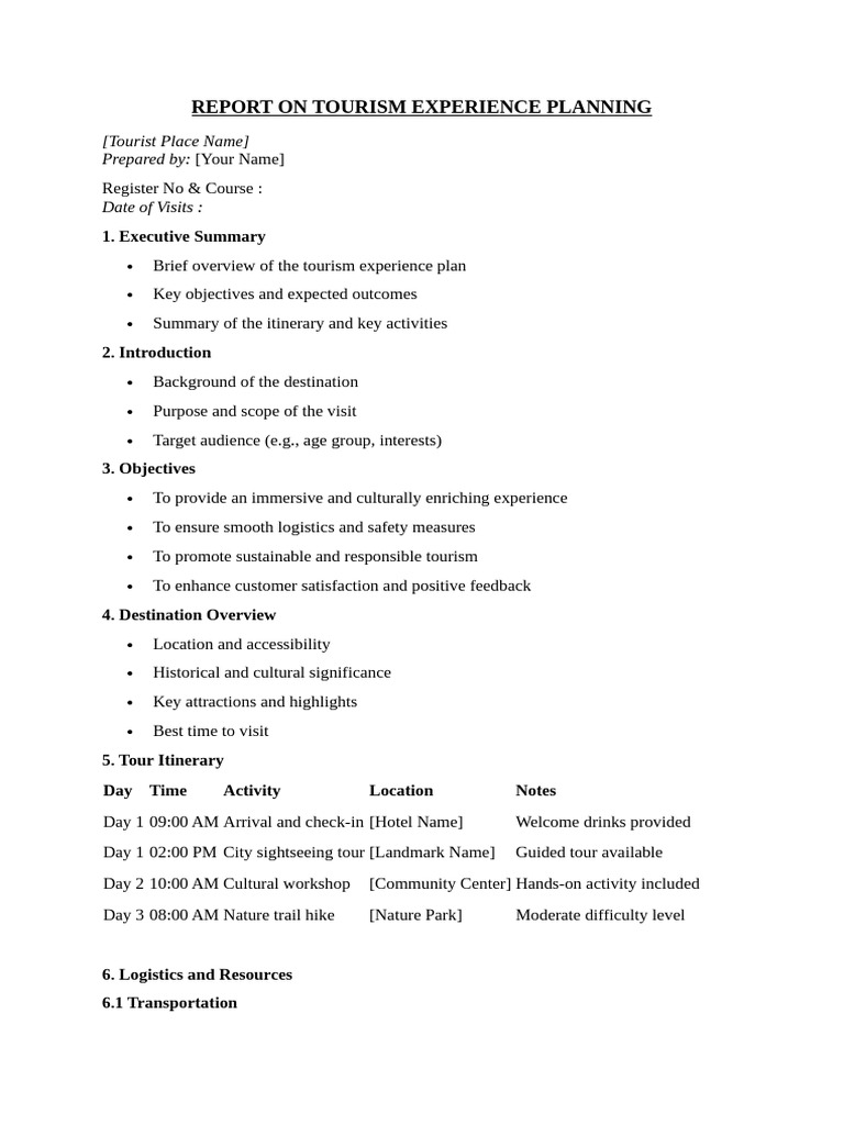 Tourism Experience Planning Report | PDF | Tourism