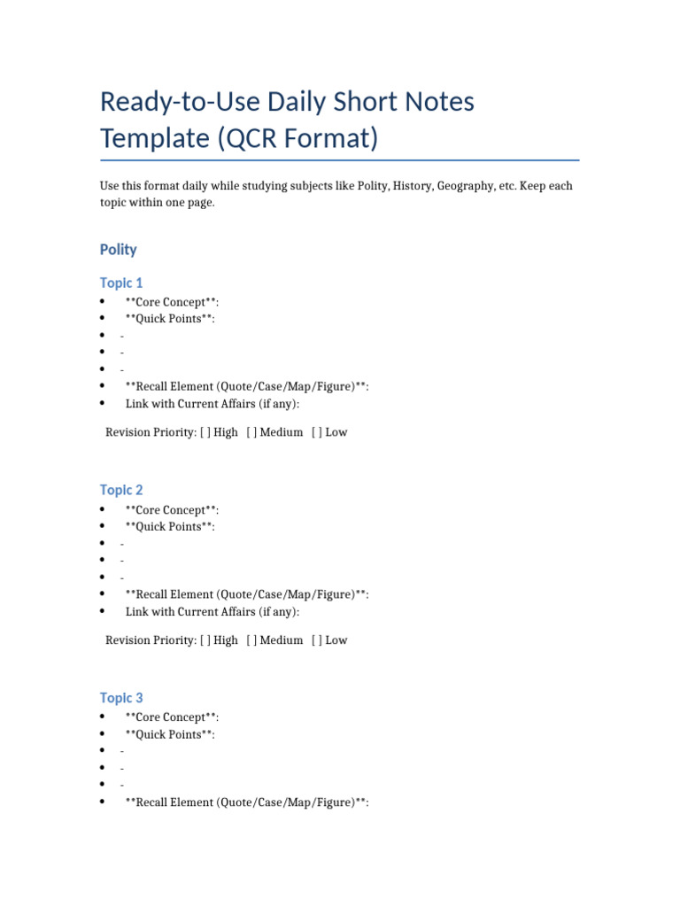 Daily Study Notes Template | PDF | Geography | Natural Sciences
