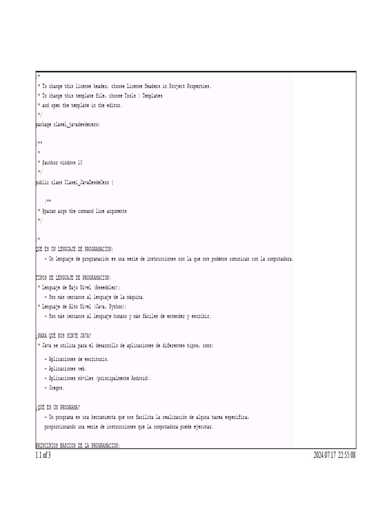 CLASE 1 JavaDesdeCero | PDF | Tipo de datos | Programación de computadoras