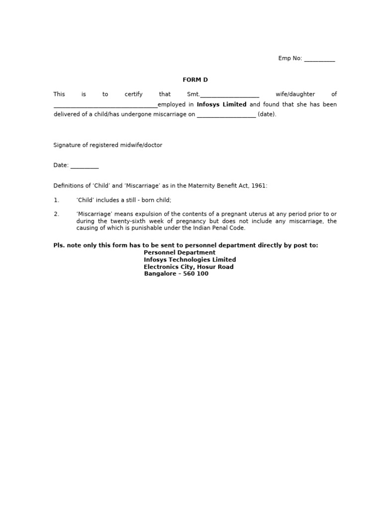 Maternity Leave Form D Instructions | PDF