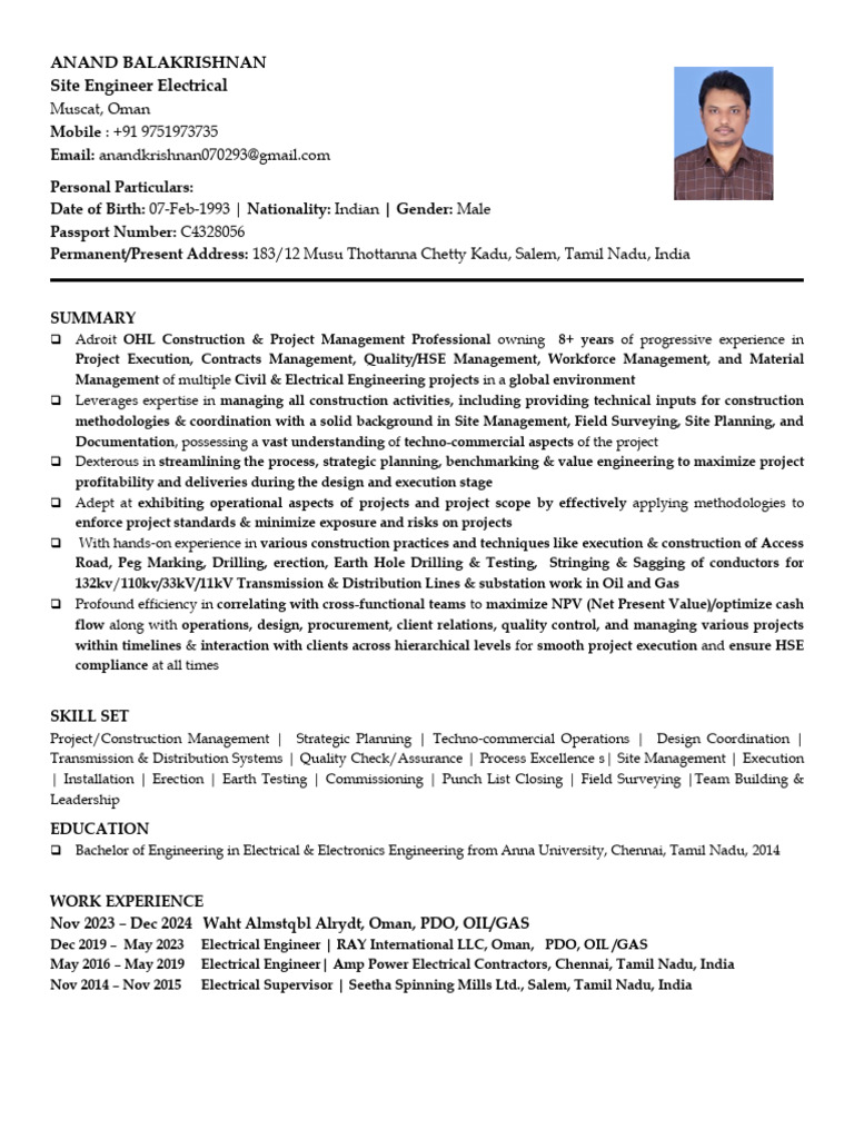 Electrical Engineering Profile: Anand Balakrishnan | PDF ...
