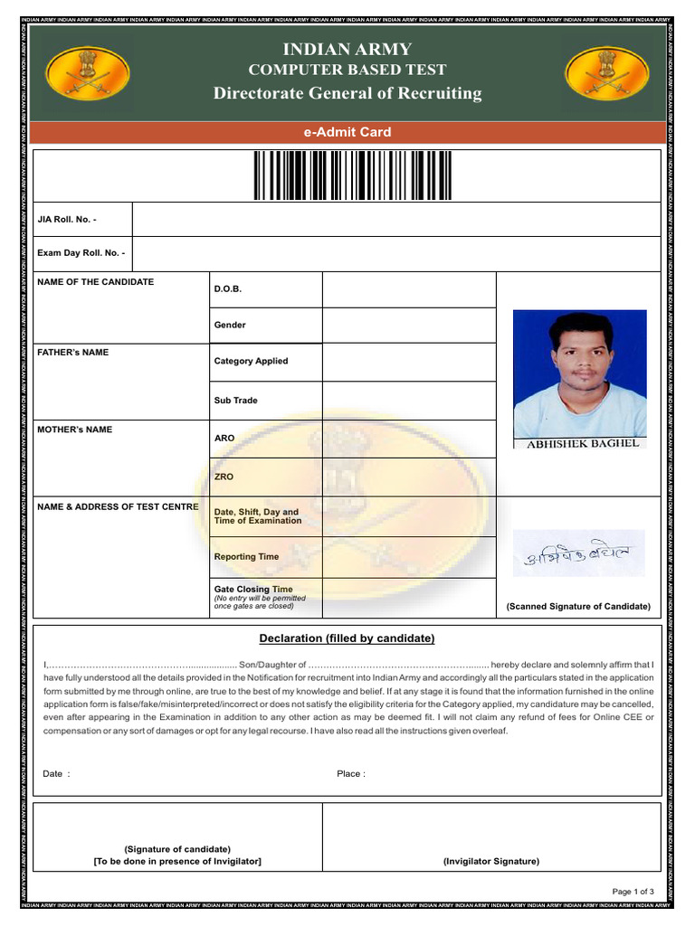 Indian Army Computer Based Test Guide | PDF | Identity Document