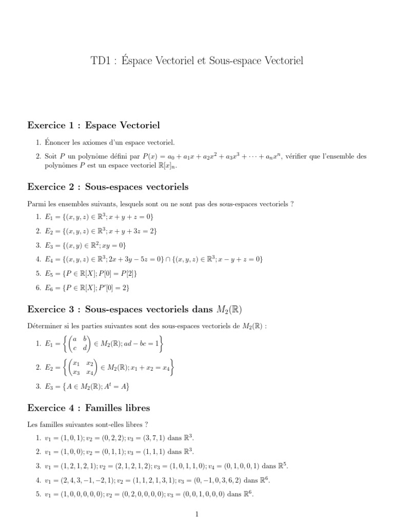 Espace Vectoriel et Sous-espaces Vectoriels | PDF | Objets ...