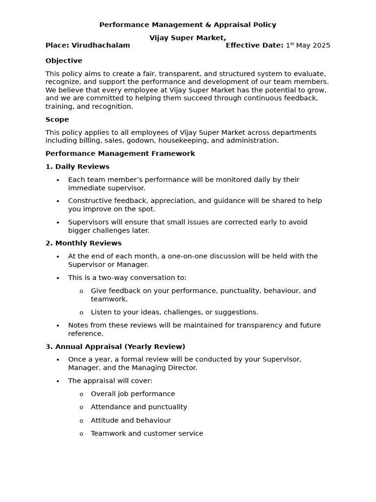 VSM Performance Management Policy | PDF | Performance Appraisal ...