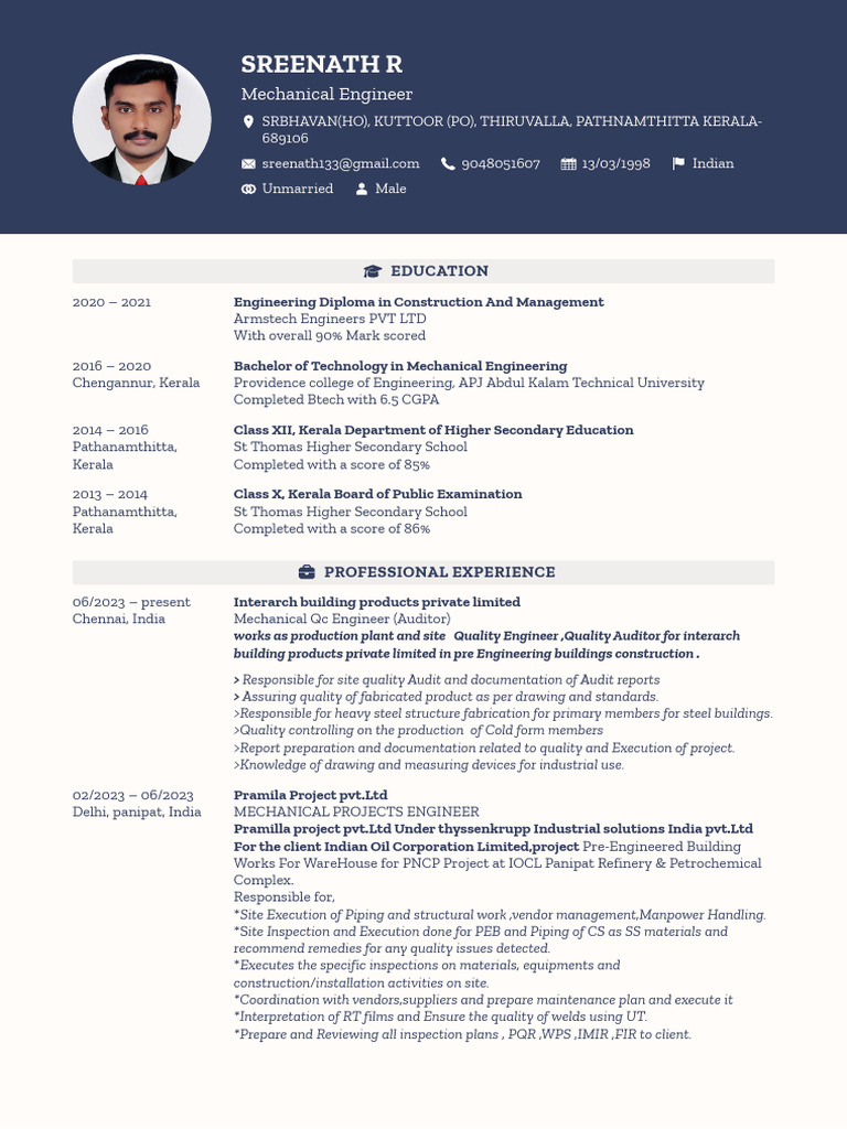 Mechanical Engineer CV and Experience | PDF | Nondestructive Testing ...
