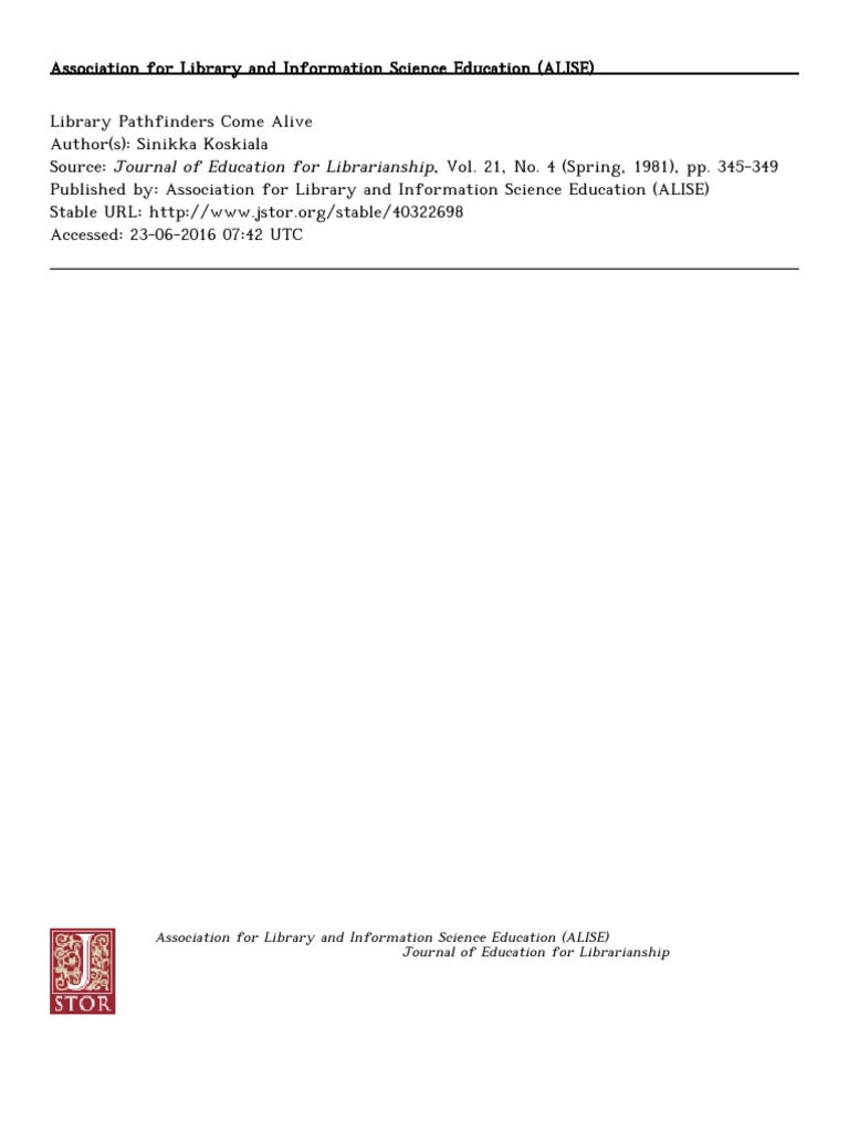 (Journal of Education For Librarianship Vol. 21 Iss. 4) Sinikka ...