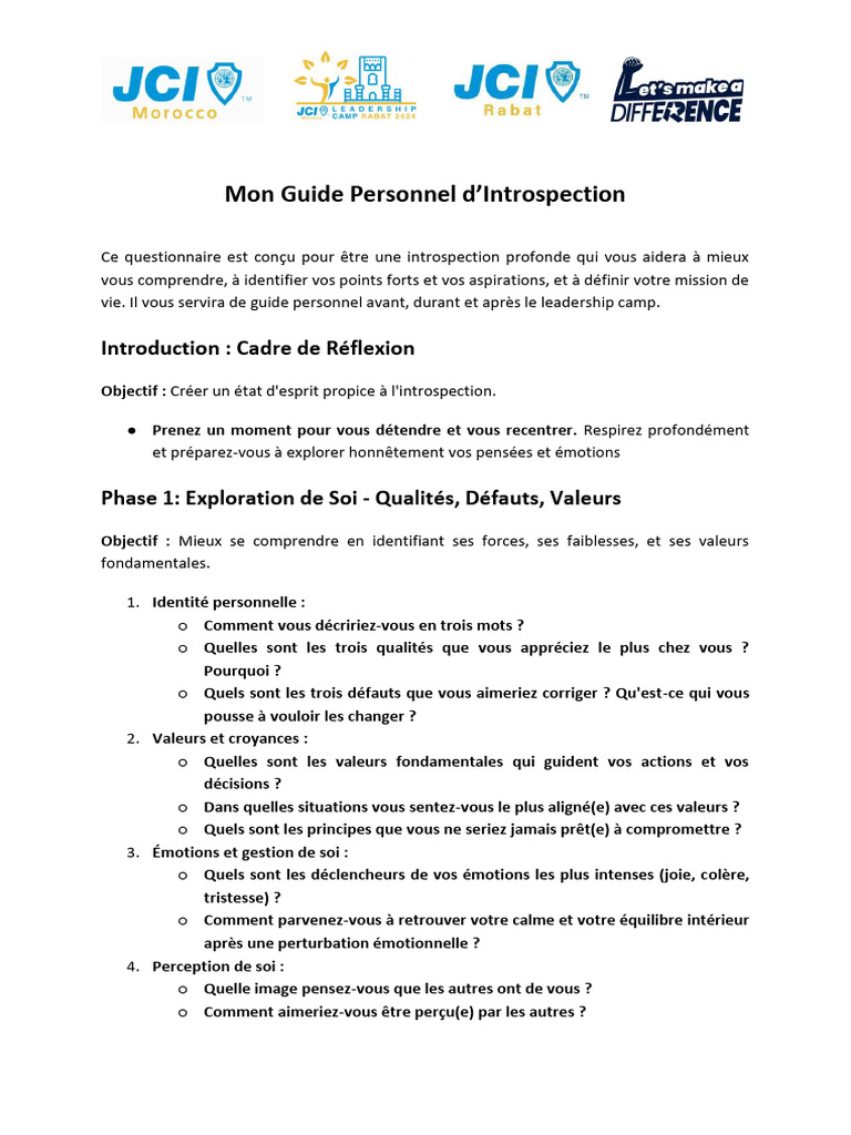 Guide d'Introspection Personnelle | PDF | Émotions | Direction