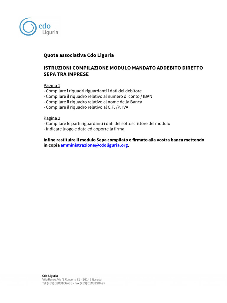 Istruzioni Compilazione Modulo Sepa | PDF
