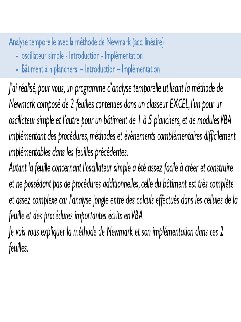 Analyse temporelle : méthode de Newmark | PDF | Microsoft Excel | Équations