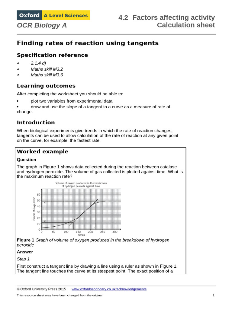 Tangent Method for Reaction Rates | PDF | Tangent | Catalase