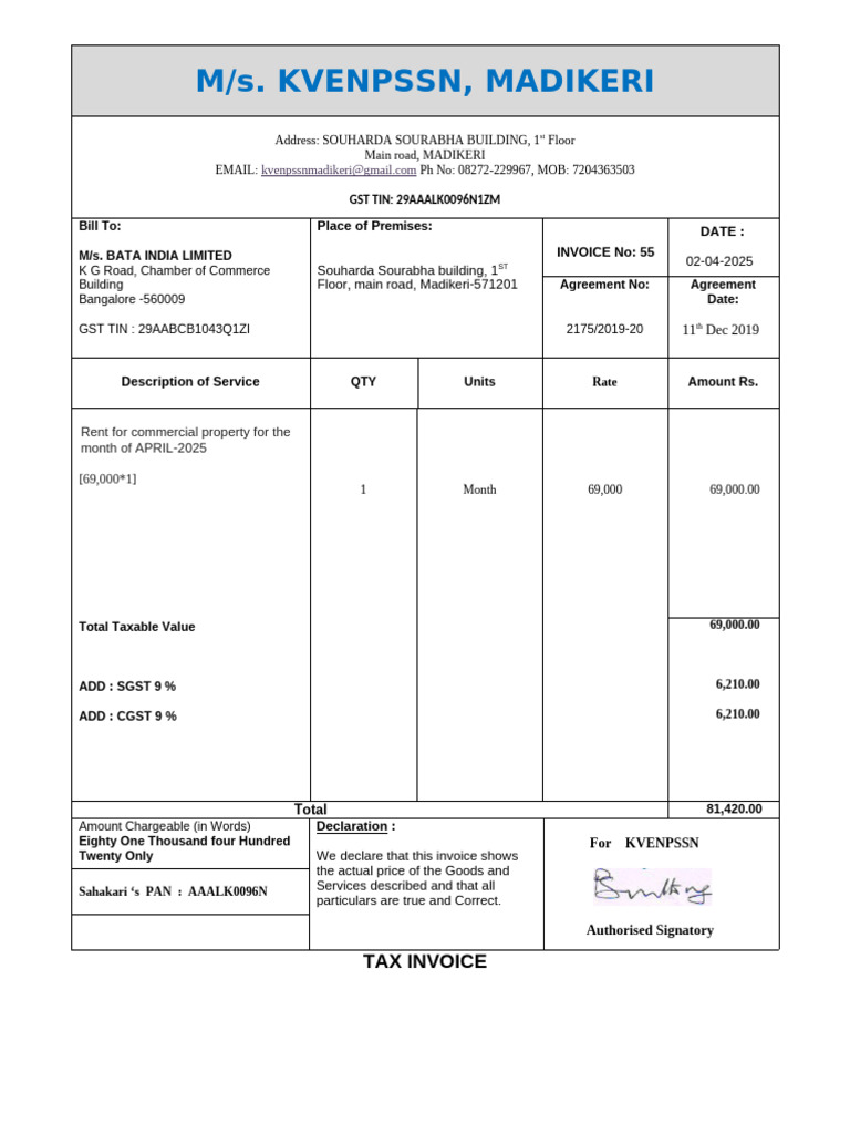 GST Invoice for Commercial Rent | PDF | Economies | Governance
