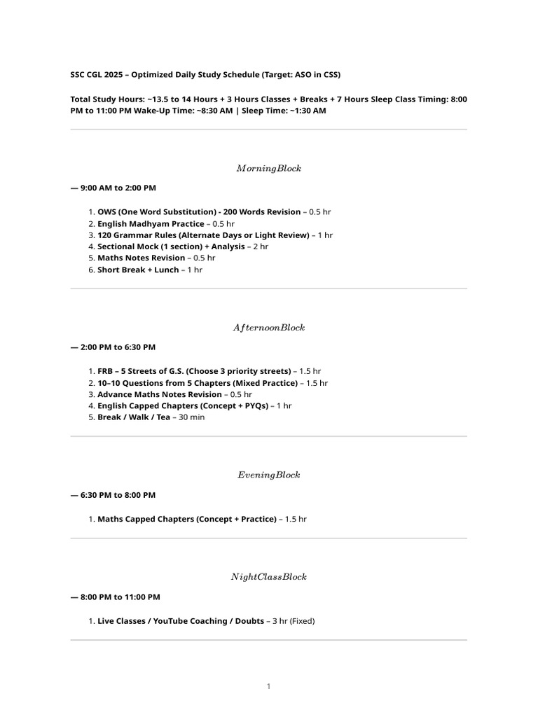 SSC CGL 2025 Daily Study Plan | PDF