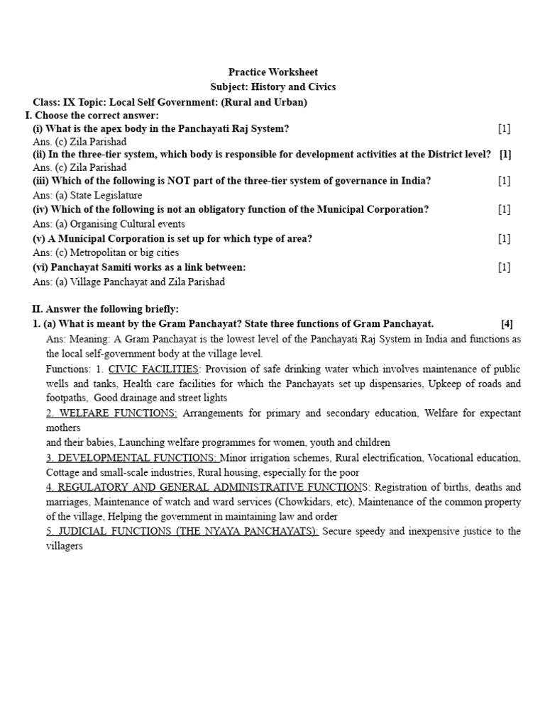 Local Self Government Answer Key | PDF