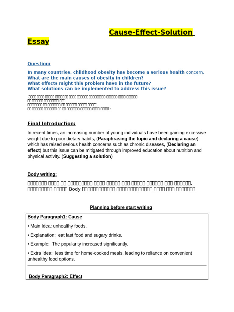 Causes and Solutions for Childhood Obesity | PDF | Subject (Grammar ...