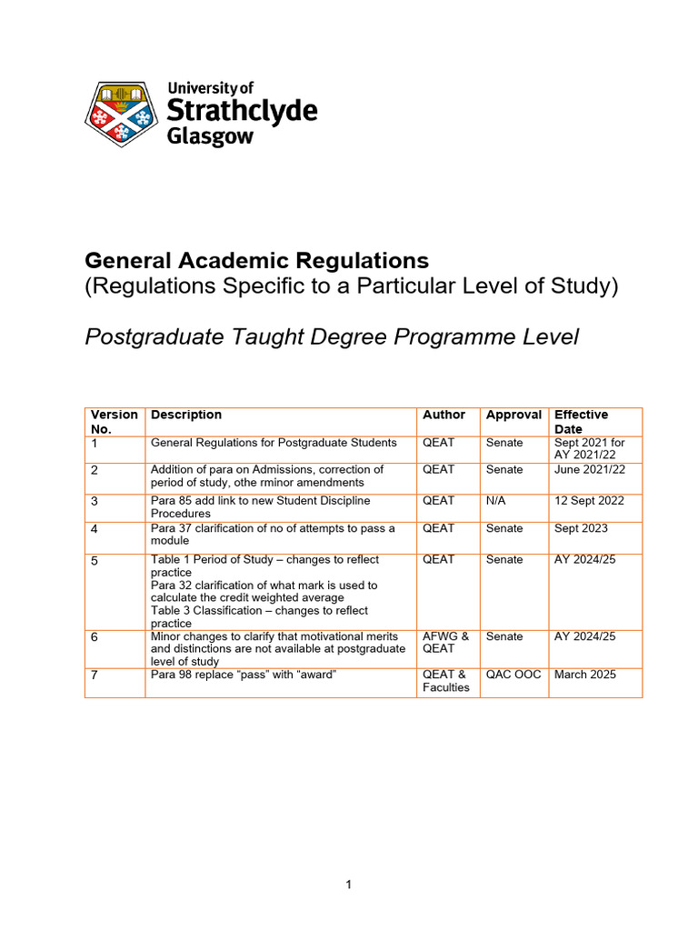 Strathclyde Postgraduate Regulations Update | PDF | Academic Degree ...