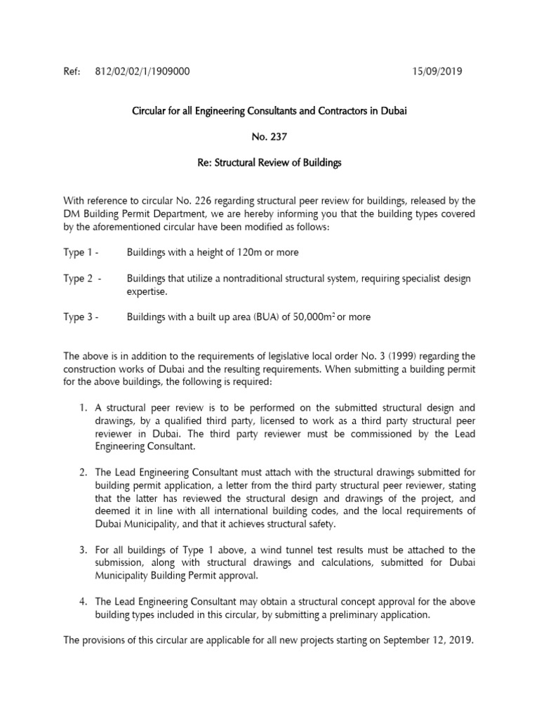 Structural Review Guidelines Circular 237 | PDF