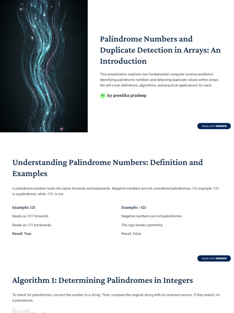 Palindrome Numbers and Array Duplicates | PDF | Time Complexity ...