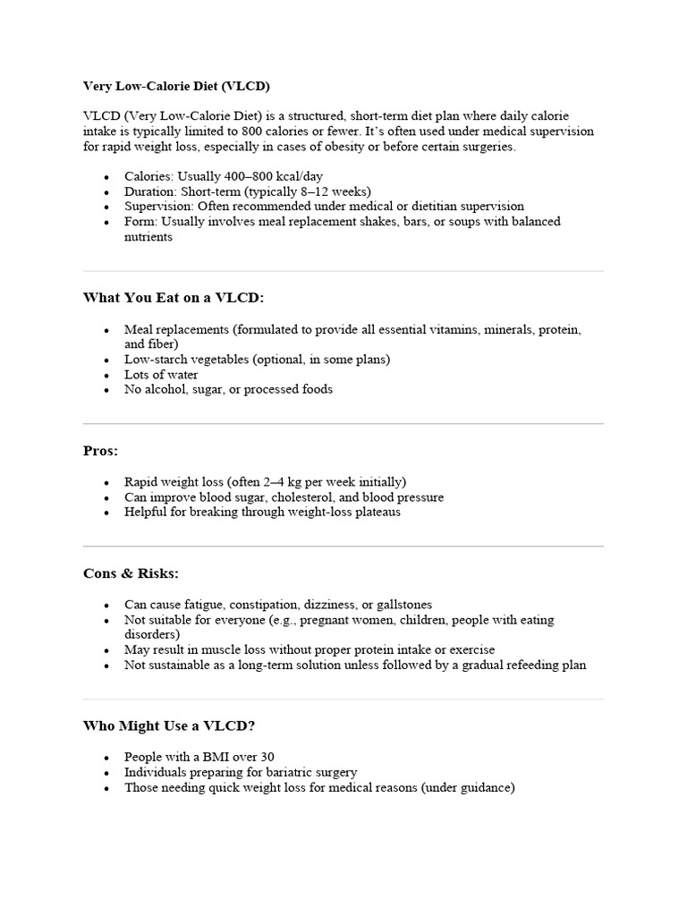 VLCD: Medical Supervision Guidelines | PDF