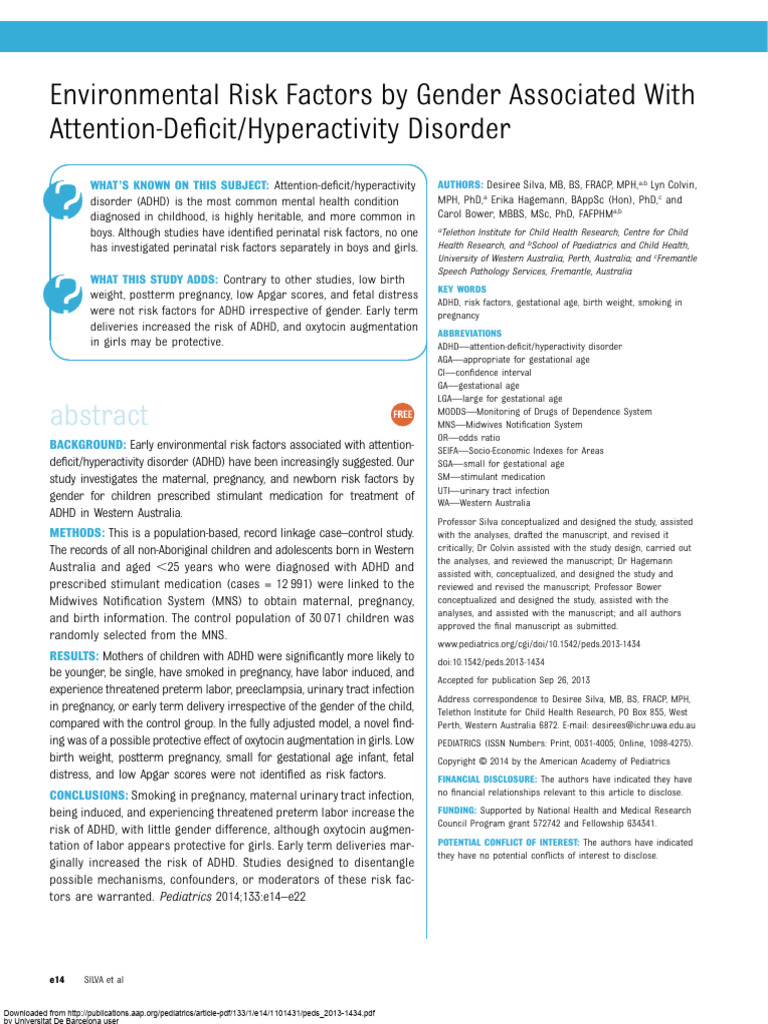 Gender-Specific ADHD Risk Factors | PDF | Childbirth | Attention ...