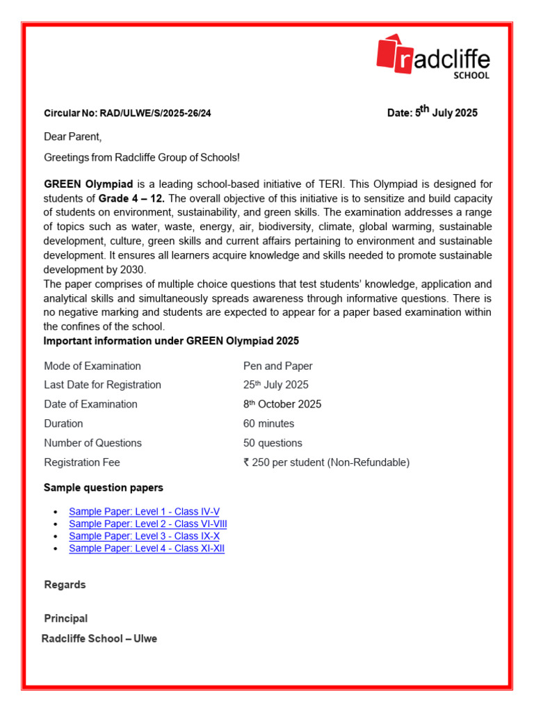 Green Olympiad 2025 Exam Details | PDF