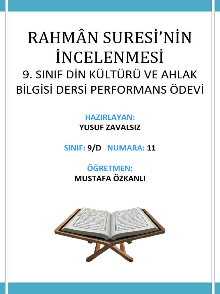 Yusuf Zavalsız - Din Dersi Performans Ödevi | PDF