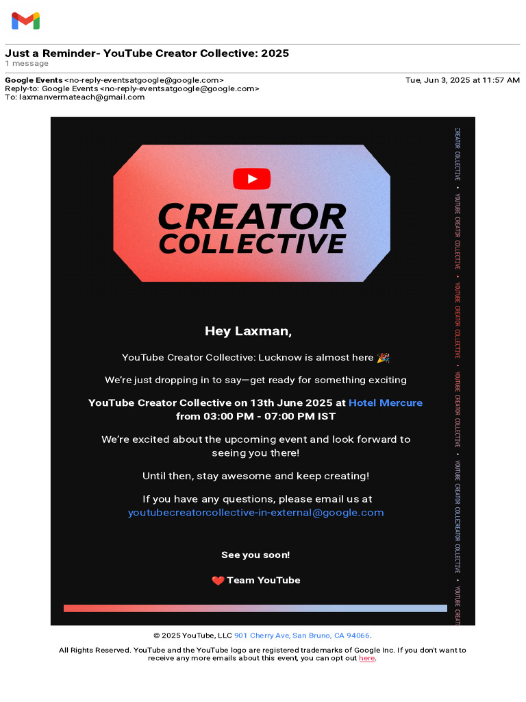 Gmail - Just A Reminder - YouTube Creator Collective - 2025 | PDF