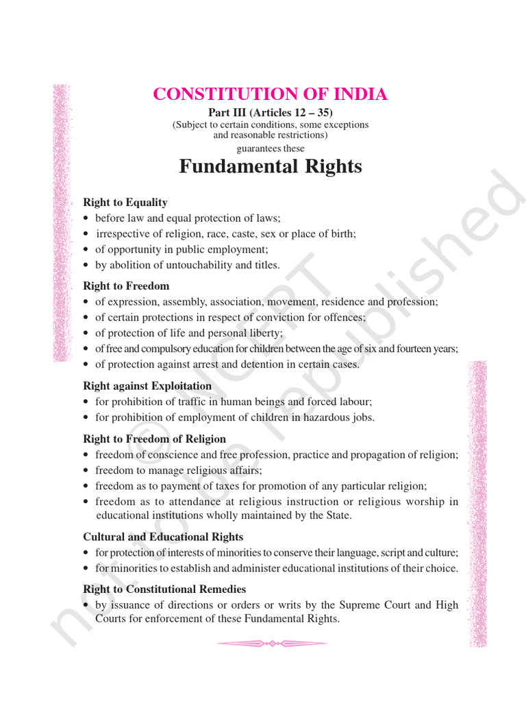 Fundamental Rights: Constitution of India | PDF