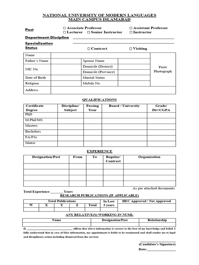 NUML Islamabad Application Guidelines | PDF | Educational Stages