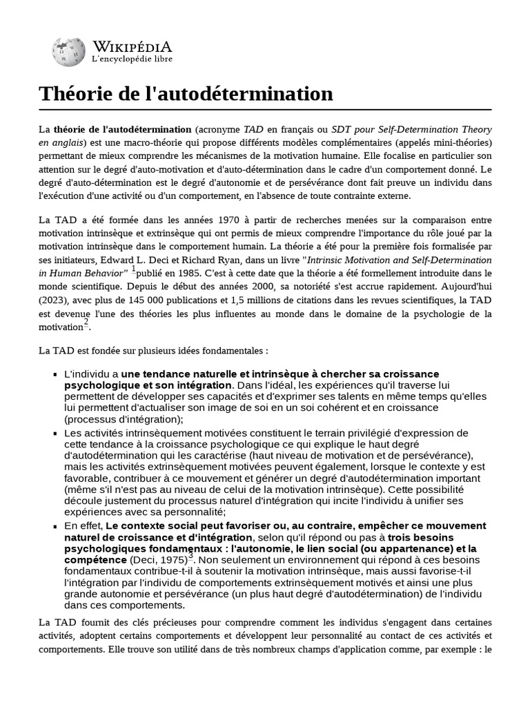 Comprendre la théorie de l'autodétermination | PDF | Motivant | Motivation
