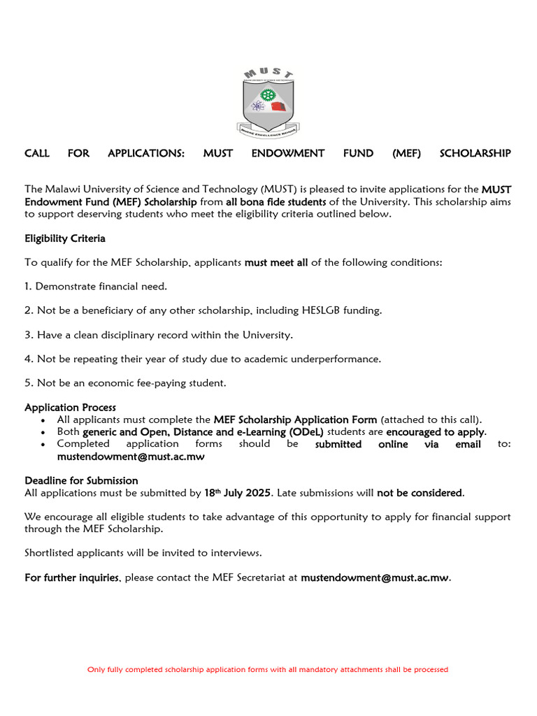 MUST Endowment Fund Scholarship 2025 | PDF