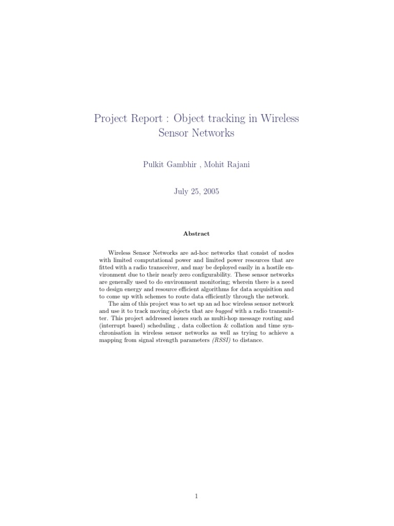 Object Tracking in Sensor Networks | PDF | Wireless Sensor Network ...