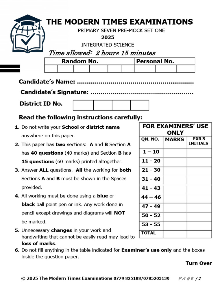 P7 2025 Science Pre-Mock Exam Paper | PDF | Vaccines
