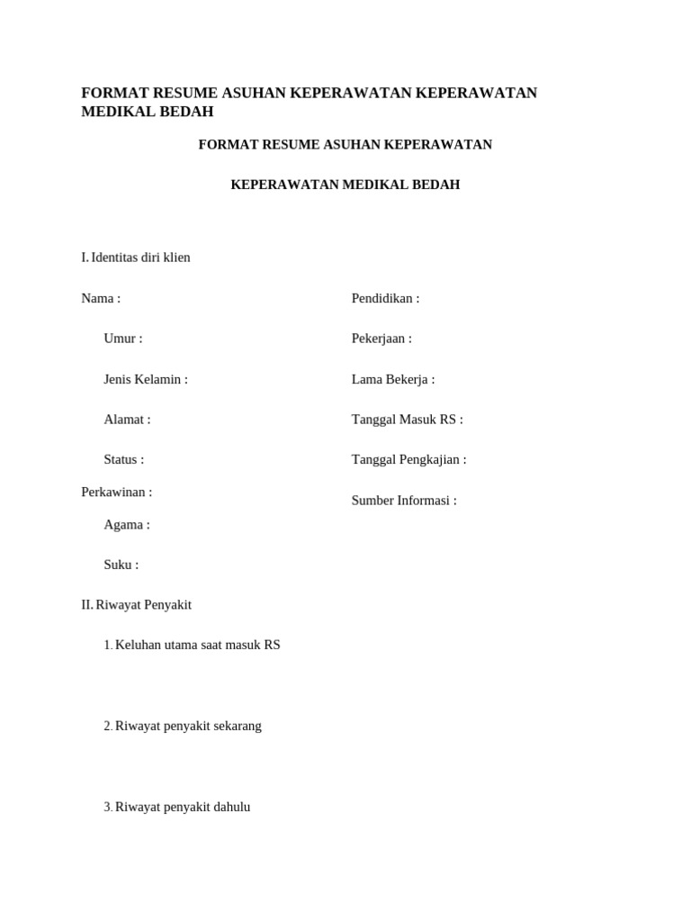 Format Resume Asuhan Keperawatan Medikal Bedah | PDF