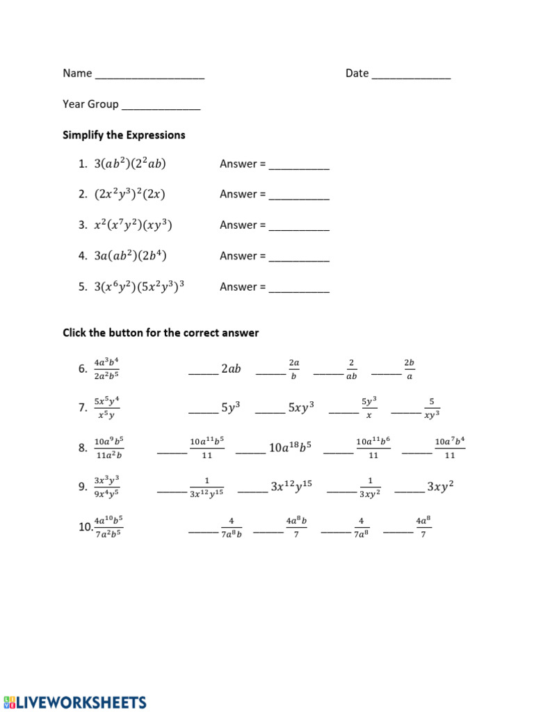 Simplifying Algebraic Expressions | PDF