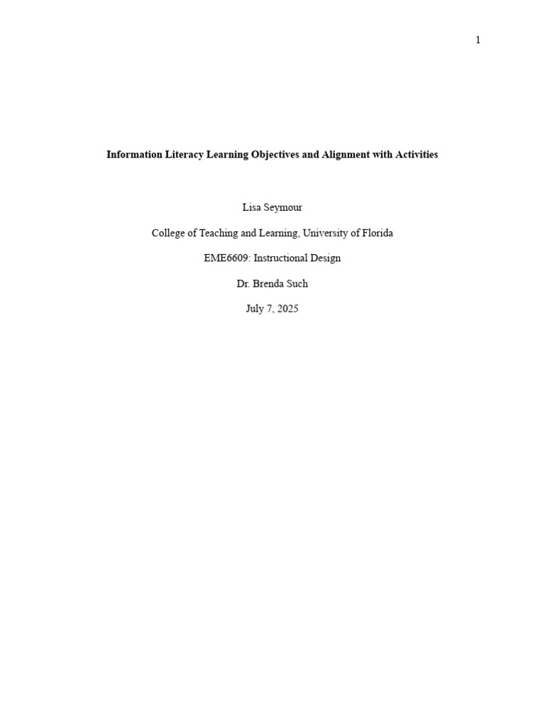 Information Literacy Learning Objectives And Alignment With Activities