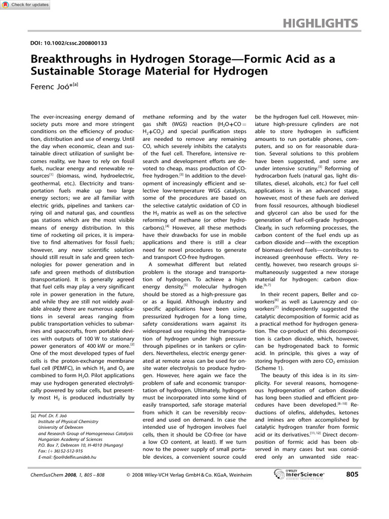 ChemSusChem - 2008 - Joó - Breakthroughs in Hydrogen Storage Formic ...