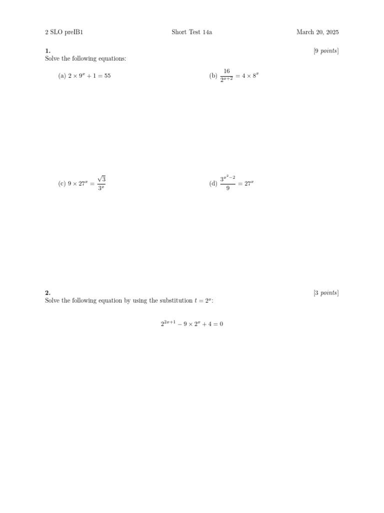 Algebra Equations Test Solutions | PDF