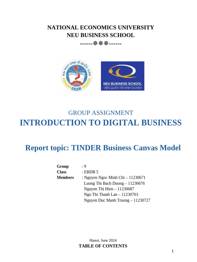 Principles of Digital Business Group 9 Tinder Business Model Canvas ...