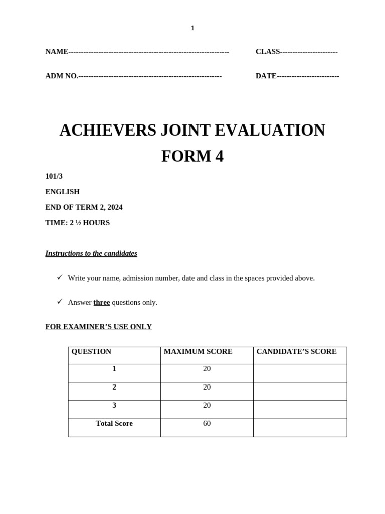 Form 4 English Essay Evaluation Guide | PDF