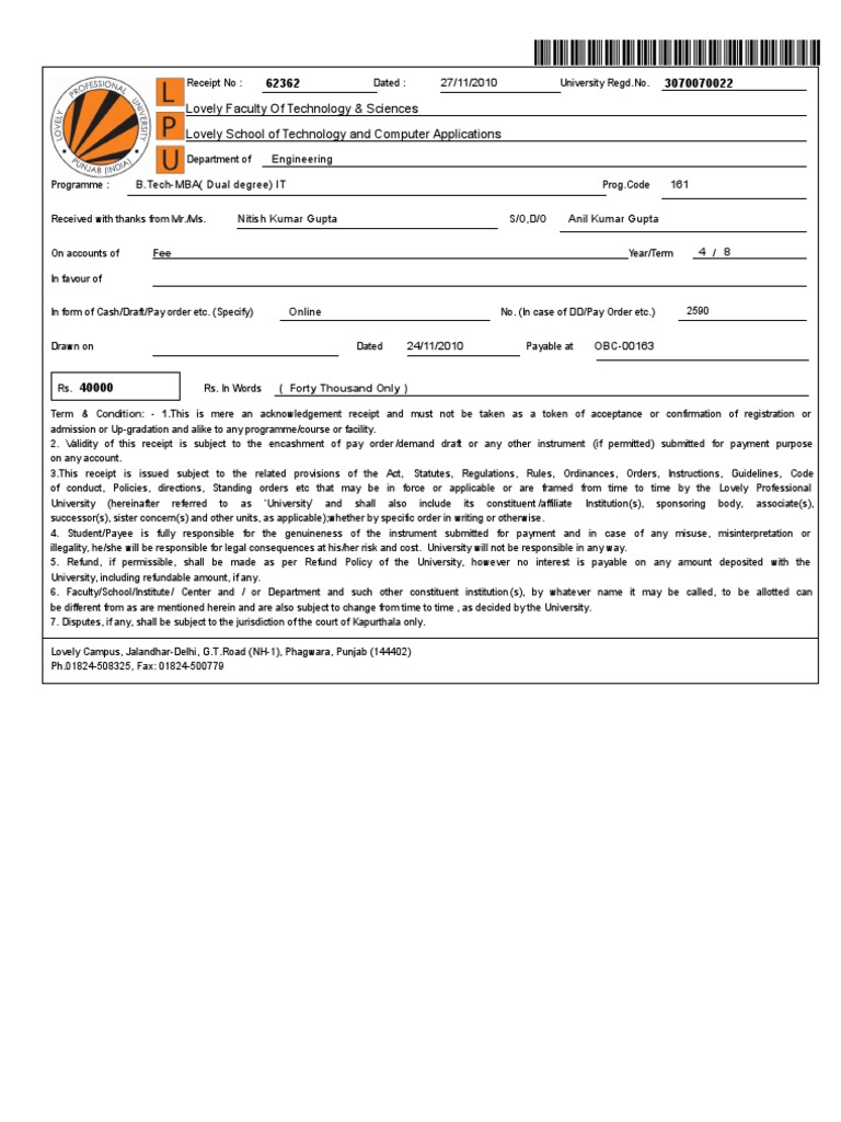 Fee Receipt | PDF | Receipt | Government Information