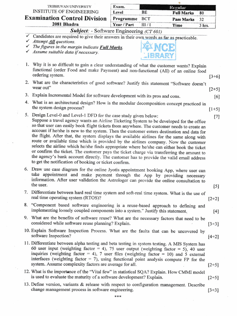 Software Engineering Exam Questions | PDF | Software Testing | System