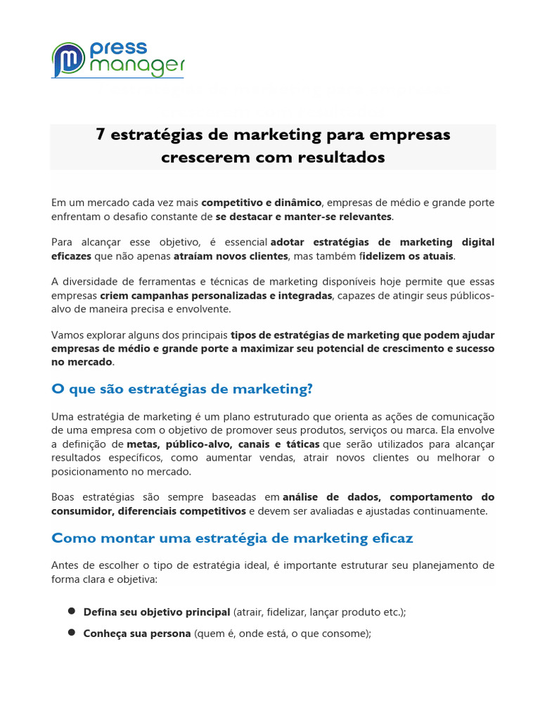 7 Estratégias de Marketing para Crescer | PDF | Marketing | Marketing ...