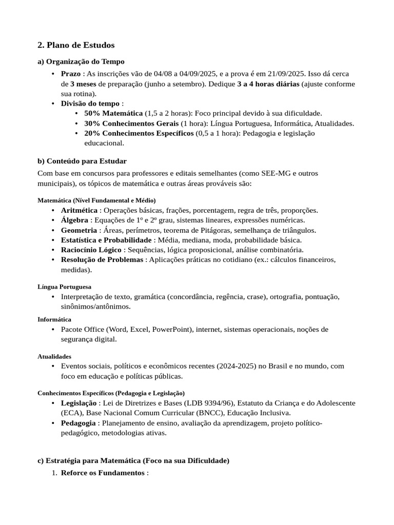 Plano de Estudos para Concursos de Professores | PDF | Inclusão ...