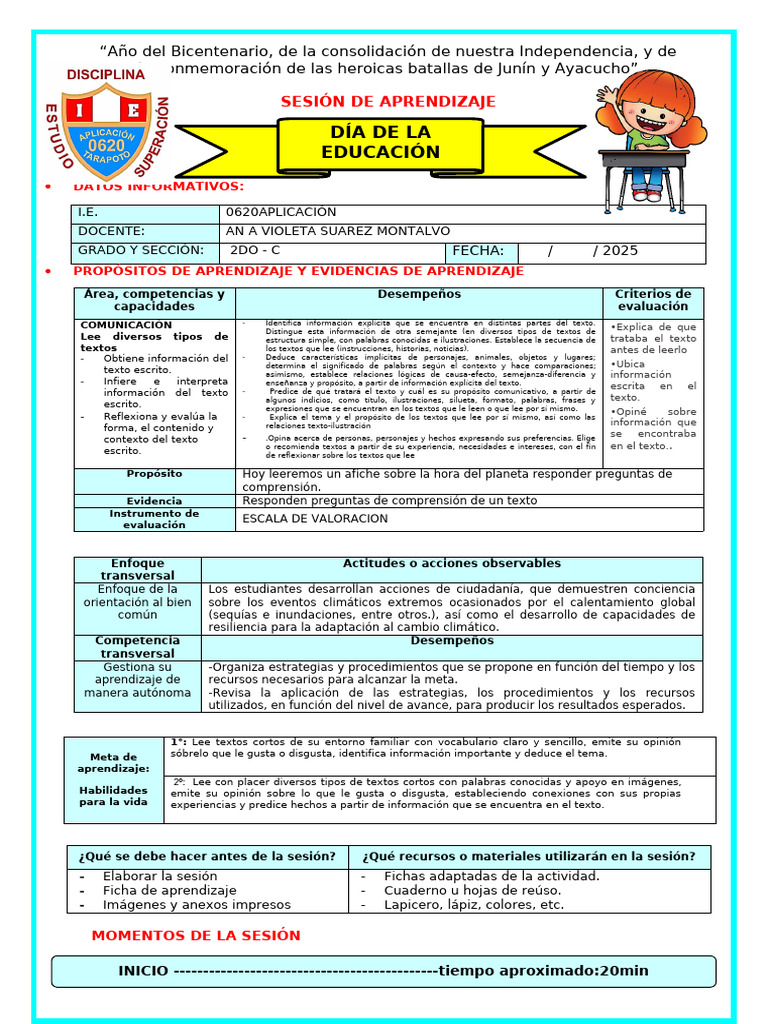 Plan Lector - Dia de La Educación | PDF | Aprendizaje | Información